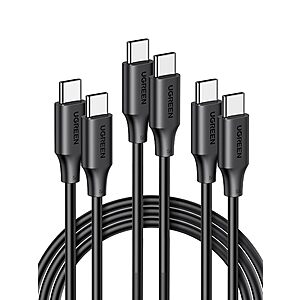 Prime Members: 3-Pack 6.6' UGreen 100W USB-C Fast Charging Cable (Black)  + Free Shipping