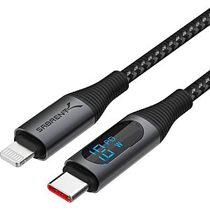 Sabrent 100W USB-C Charging Cable w/ Smart Display:3.3' $9.95,6.6' $10