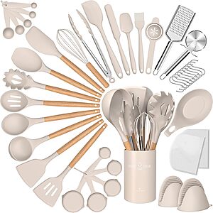 43-Pc Cacoles Wood Handle Silicone Cooking Utensils & Gadgets Set $20 