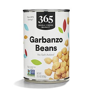 Select Accts: 15.5-Oz 365 by Whole Foods Market Unsalted Garbanzo Beans $0.80 w/ S&S