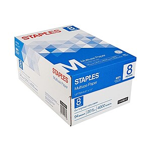 8-Reams Staples Multipurpose Paper (8.5" X 11", 20 Lbs., 94 Brightness)