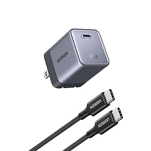 65W UGREEN Nexode Air USB-C GaN Charger w/ Foldable Prongs & 100W USB-C Cable