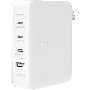 Belkin 140W GaN 4-Port Charger w/ 3x USB-C & USB-A (White) $39.99 + Free Shipping