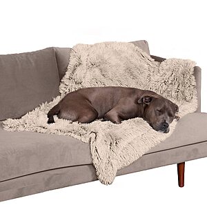 Furhaven 50" x 35" Waterproof Shaggy Plush Faux Fur Pet Throw Blanket (Taupe or Mist Gray) $11.99 + Free Shipping w/ Prime or on $35+