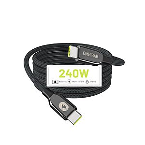 6' Omnibar 240W USB-C to USB-C Nylon Braided PD 3.1 Fast Charging Cable