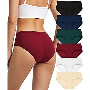 6-pk Cuweni Women's Cotton Low Rise Hipster Underwear