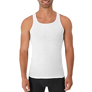 6-Pk Hanes Men's Cotton Moisture-Wicking Ribbed Tank Undershirts (White)