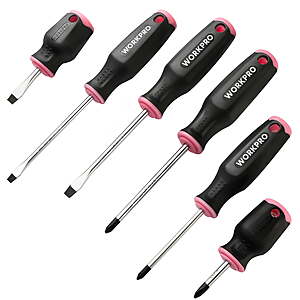 6-Pc WORKPRO Magnetic Screwdriver Set w/ Slotted & Phillips Drivers (Pink)