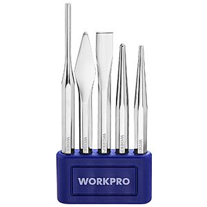 5-Piece WORKPRO Punch & Chisel Set Cr-V Steel Storage Tray