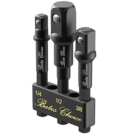 3-Piece Bates Impact Socket Adapter Set 1/4", 3/8" and 1/2" w/ Holder (Black) $3.99 + Free Shipping w/ Prime or on $35+