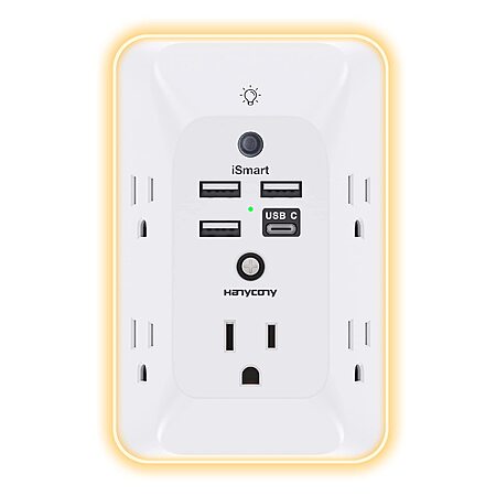 HANYCONY 10-in-1 Outlet Extender w/ Night Light & 4 USB Ports $8.98 + Free Shipping w/ Prime or on $35+