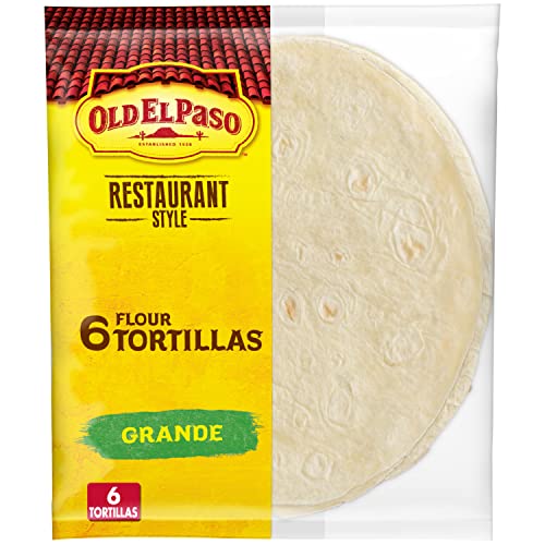 Amazon: Old El Paso Restaurant Style Grande Flour Tortillas, 6-count, 21.5oz, (Pack of 5, Total of 6.7lbs), w/5% SS, Less w/10%, Free Prime Shipping $12.56
