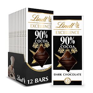 Amazon: Lindt EXCELLENCE 90% Cocoa Dark Chocolate Bar, 3.5 oz. (12 Pack) w/5% SS, Less w/15%, Beats Prior FP Deal $  20.52