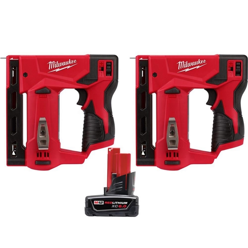 Milwaukee M12 12-Volt Lithium-Ion Cordless 3/8 in. Crown Stapler with M12 3/8 in. Crown Stapler and 6.0 Ah XC Battery Pack - $198.00
