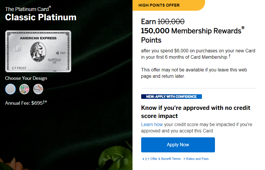 Amex Platinum 150,000 Membership Rewards® Points Sign Up Offer - YMMV