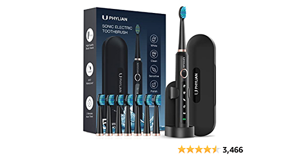 PHYLIAN Sonic Electric Toothbrush for Adults - Electric Rechargeable Toothbrush with Holder 8 Brush Heads, Travel Case, Power Toothbrushes 3 Hours Fast Charge for 60 Days - $21.99