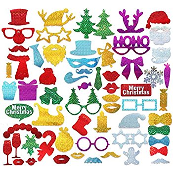save 25% Off- PBPBOX 60pcs Glitter Party Photo Booth Props DIY Kit for Merry Christmas Photobooth Dress-up Accessories & Party Favors - $9.54 @Amazon