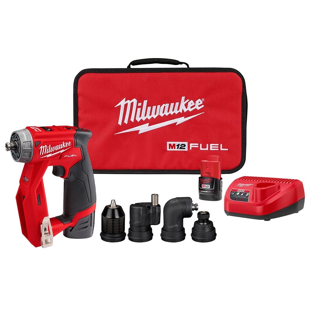 HACK Milwaukee M12 FUEL 12-Volt Lithium-Ion Brushless Cordless 4-in-1 Installation 3/8 in. Drill Driver Kit with 4-Tool Heads-2505-22 - $113.80