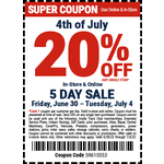 Harbor Freight Coupon: Online or In-Store Purchases: Any One Eligible Item 20% Off (Valid thru 7/4)