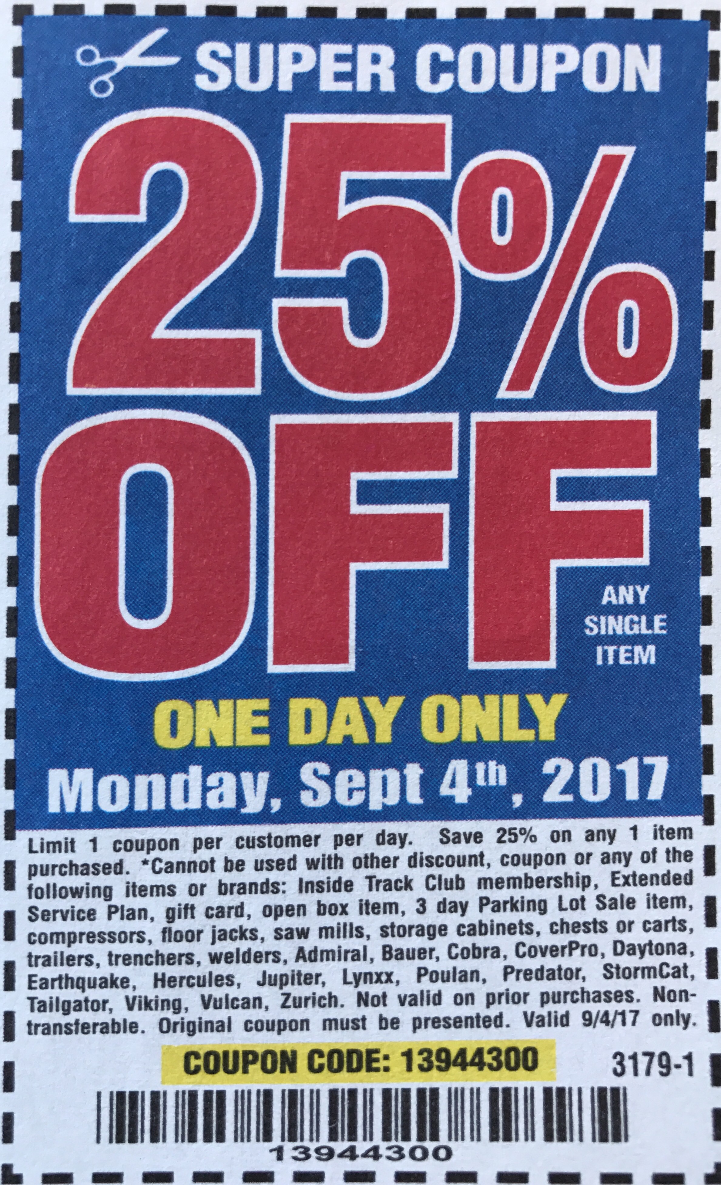 Harbor Freight Coupon off single item 2 days only Sunday 3rd