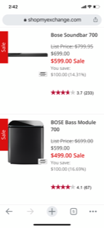 Mil only: Bose 700/500 soundbar $100 off// 700 sub $100 off