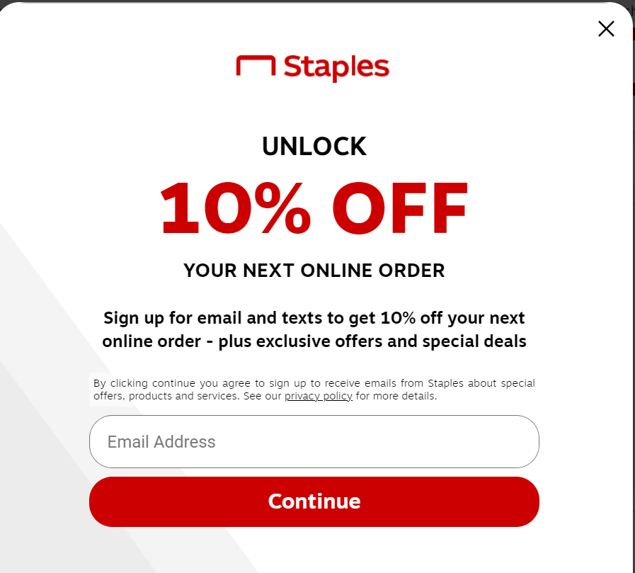 [YMMV] Staples is giving off 10 coupon when you sign up with both