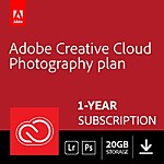 Adobe Creative Cloud Photography plan 20 GB (Photoshop + Lightroom) | 12-month Subscription with auto-renewal, PC/Mac. $98.88 at Amazon