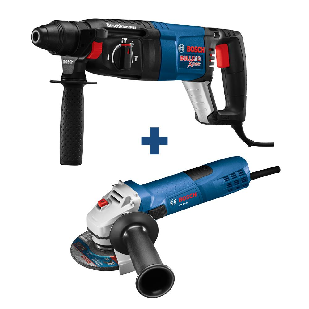 Bosch Bulldog Xtreme 8 Amp 1 in. Corded Variable Speed SDS-Plus Concrete Rotary Hammer Drill with Free 4-1/2 in. Angle Grinder-11255VSRGWS8-45 - The Home Depot $179