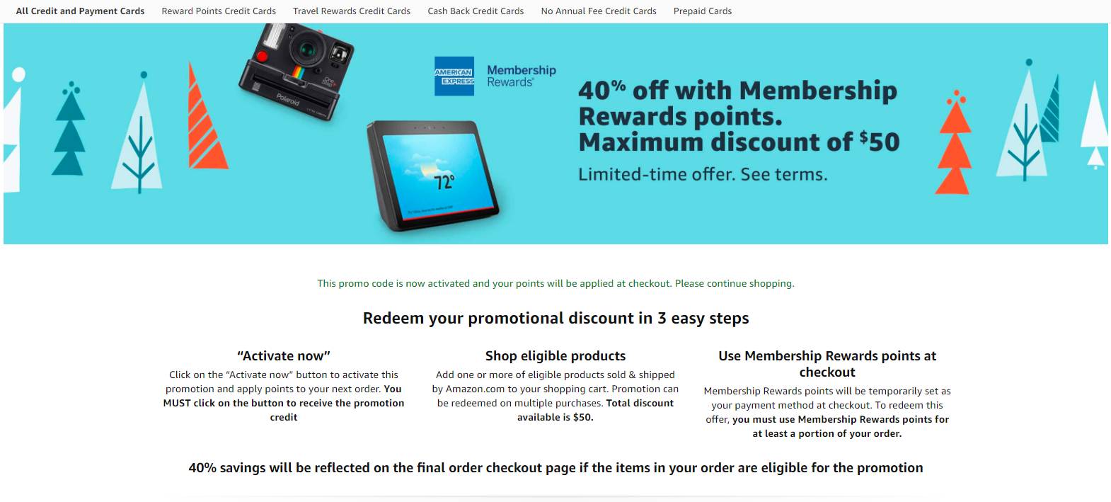 ymmy amex membership reward 40 off purchase on items sold by amazon with membership rewards