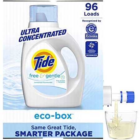 S&S Tide Free and Gentle Eco-Box Liquid Laundry Detergent Soap, Ultra Concentrated HE, 96 Loads - 105 oz $11.44