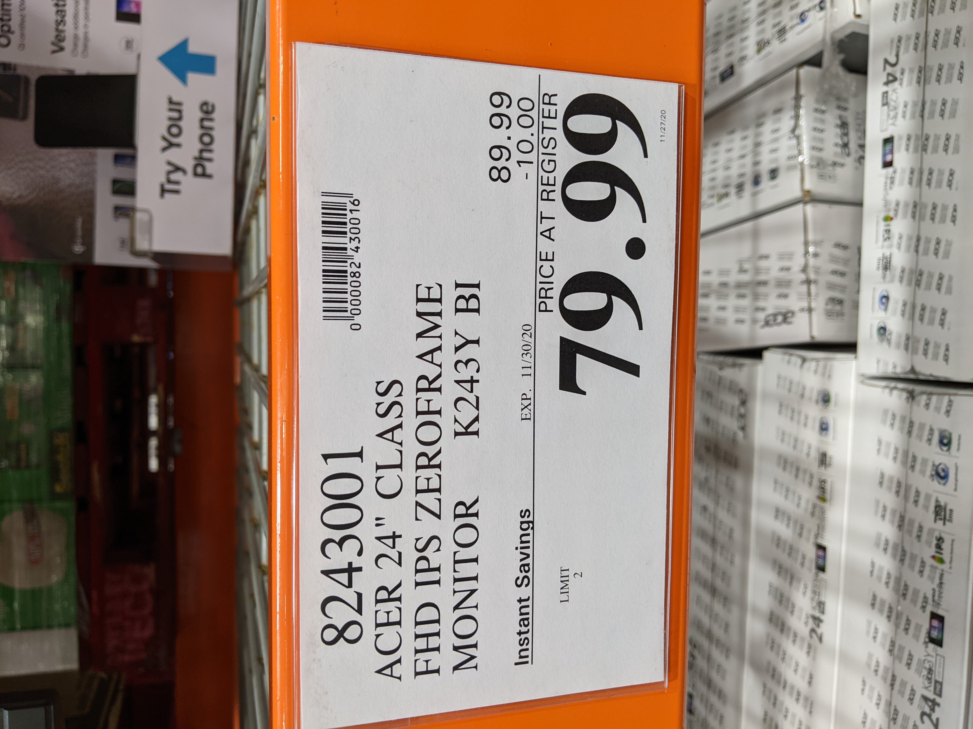 Acer 24 inch FHD IPS Monitor K3 Series K243Y BI - $79.99 at Costco Stores Only (YMMV)