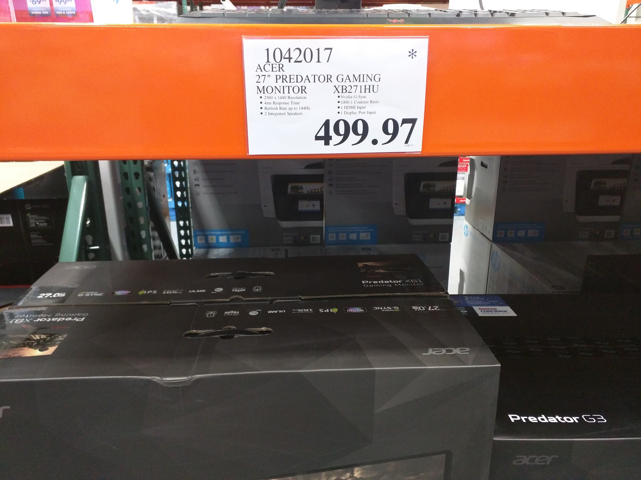 Acer predator xb271hu -- $499 Costco