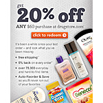 Get 20% off ANY $60 purchase at drugstore.com