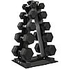 $139.99: 150-LB Fitvids Rubber Coated Hex Dumbbell Weight Set and Storage Rack (5-25 lbs Pairs) at Amazon