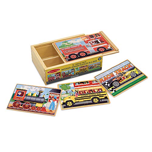 Melissa & Doug Vehicles 4-in-1 Wooden Jigsaw Puzzles in a Storage Box (48 pcs) $7.89 - Amazon