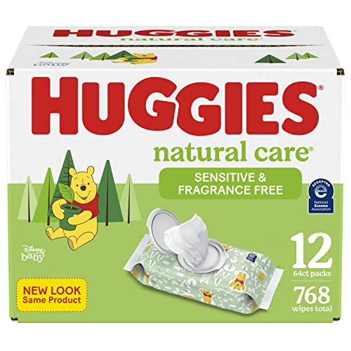 Baby Wipes, Huggies Natural Care Sensitive Baby Diaper Wipes, Unscented, Hypoallergenic, 12 Flip-Top Packs (768 Wipes) - 2 for $27.22 w/S&S - Amazon