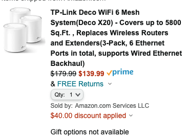 TP-Link Deco WiFi 6 Mesh System(Deco X20) $139.99 - Amazon
