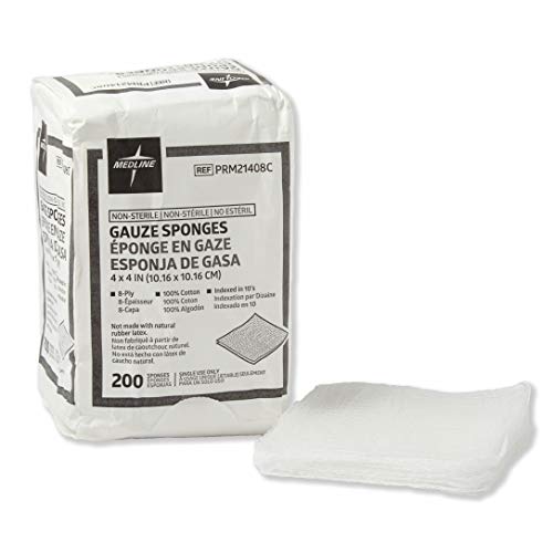 Medline 4 x 4 inch Gauze Sponges, 100% Cotton, 8-Ply Woven Non-Sterile Gauze (Pack of 200) $4.15 - Amazon