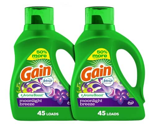 Gain + Aroma Boost Liquid Laundry Detergent, Moonlight Breeze Scent, 45 Loads, 65 fl oz, Pack of 2, HE Compatible - $11.69 /w S&S - Amazon