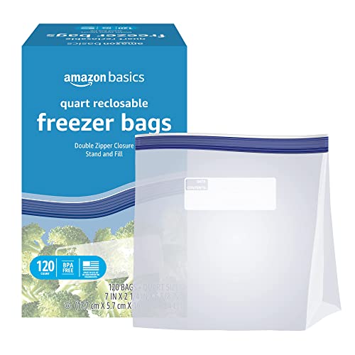Recloseable Freezer Quart Bags 7 in Solimo Double Zipper Closure 120 Counts 