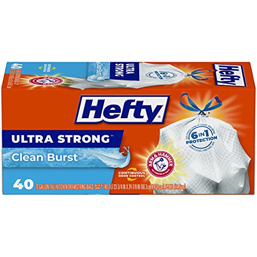 Hefty Ultra Strong Tall Kitchen Trash Bags, Clean Burst Scent, 13 Gallon, 40 Count - $5.71 /w S&S - Amazon