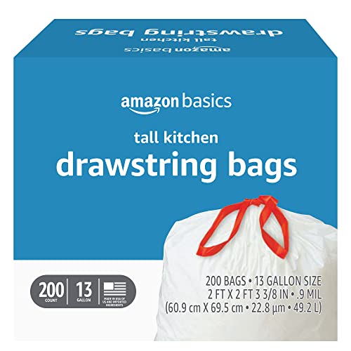 Amazon Basics Tall Kitchen Drawstring Trash Bags, 13 Gallon, 200 Count (Previously Solimo) - $17.00 /w S&S - Amazon
