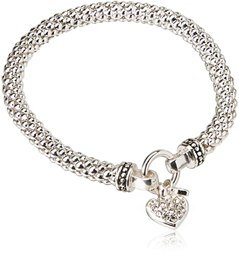 NINE WEST Women's Silvertone Crystal Pave Heart Stretch Bracelet - $9.95 - Amazon