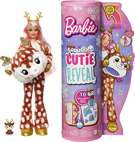 Barbie Doll Cutie Reveal Deer Plush Snowflake Sparkle Doll with 10 Surprises Pet - $11.89 - Amazon