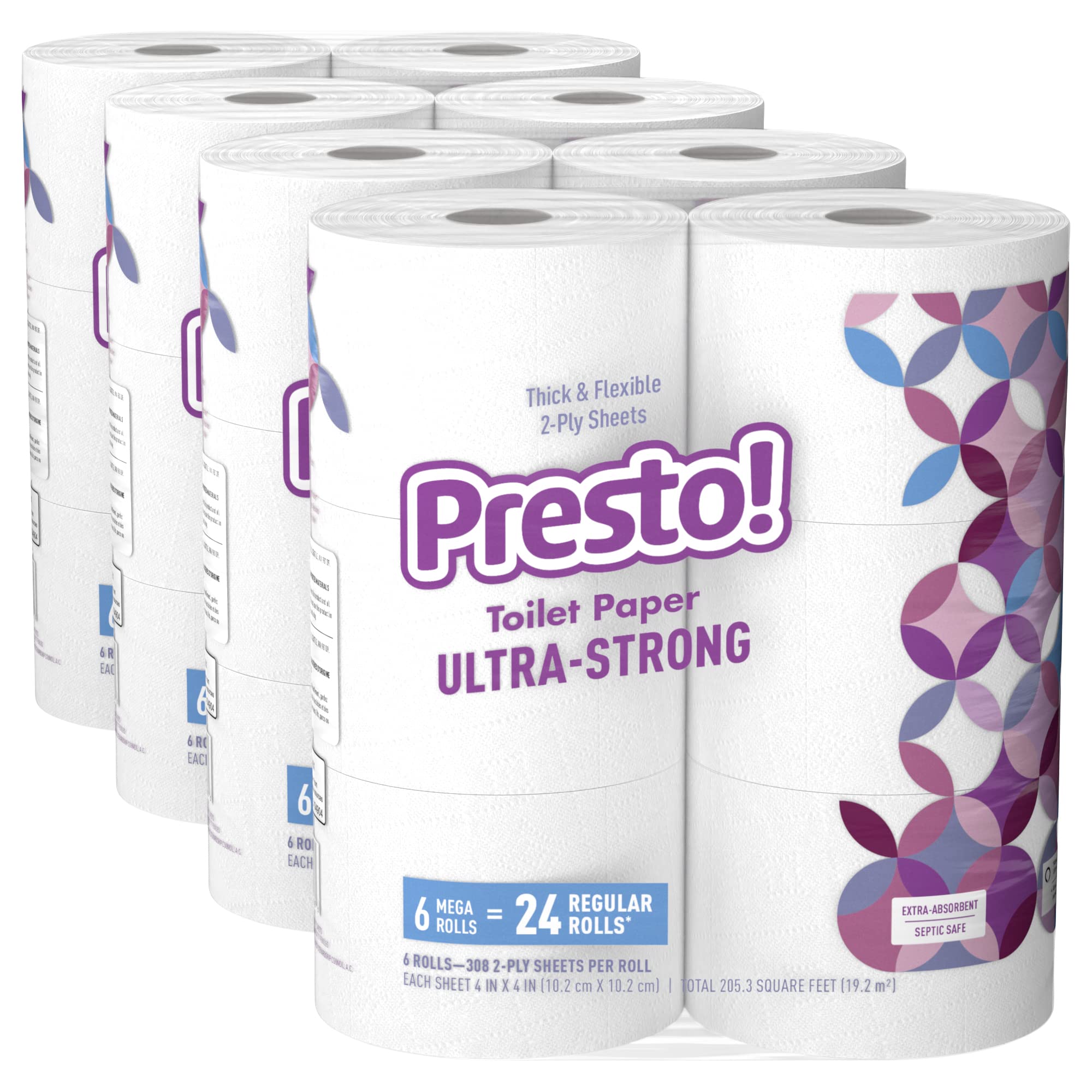 $17.78 /w S&S: Amazon Brand - Presto! 308-Sheet Mega Roll 2-Ply Toilet Paper, Ultra-Strong, 24 Rolls