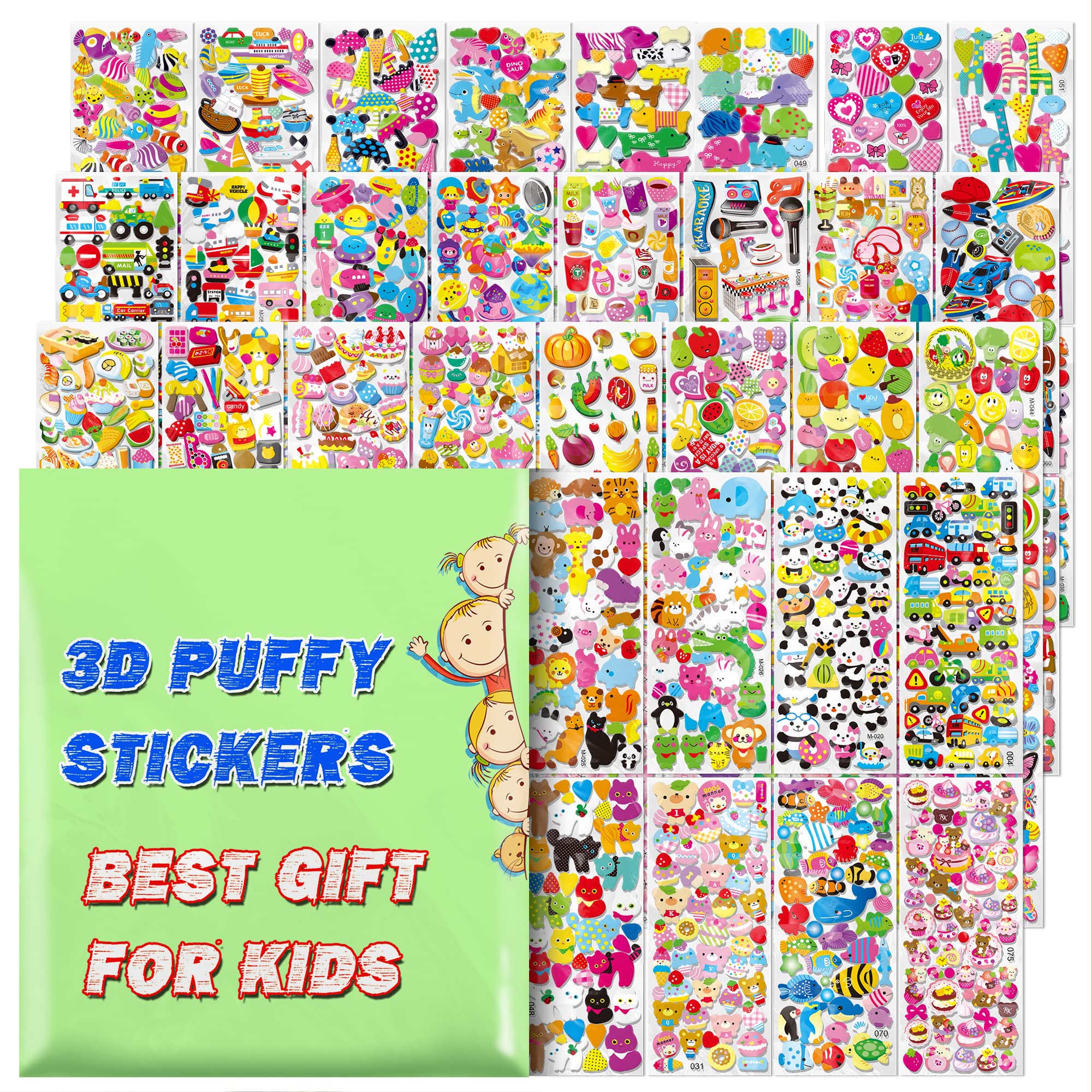 $7.99: Stickers for Kids, 3D Puffy Stickers, 64 Different Sheets, 3200+ Stickers (Prime Members)