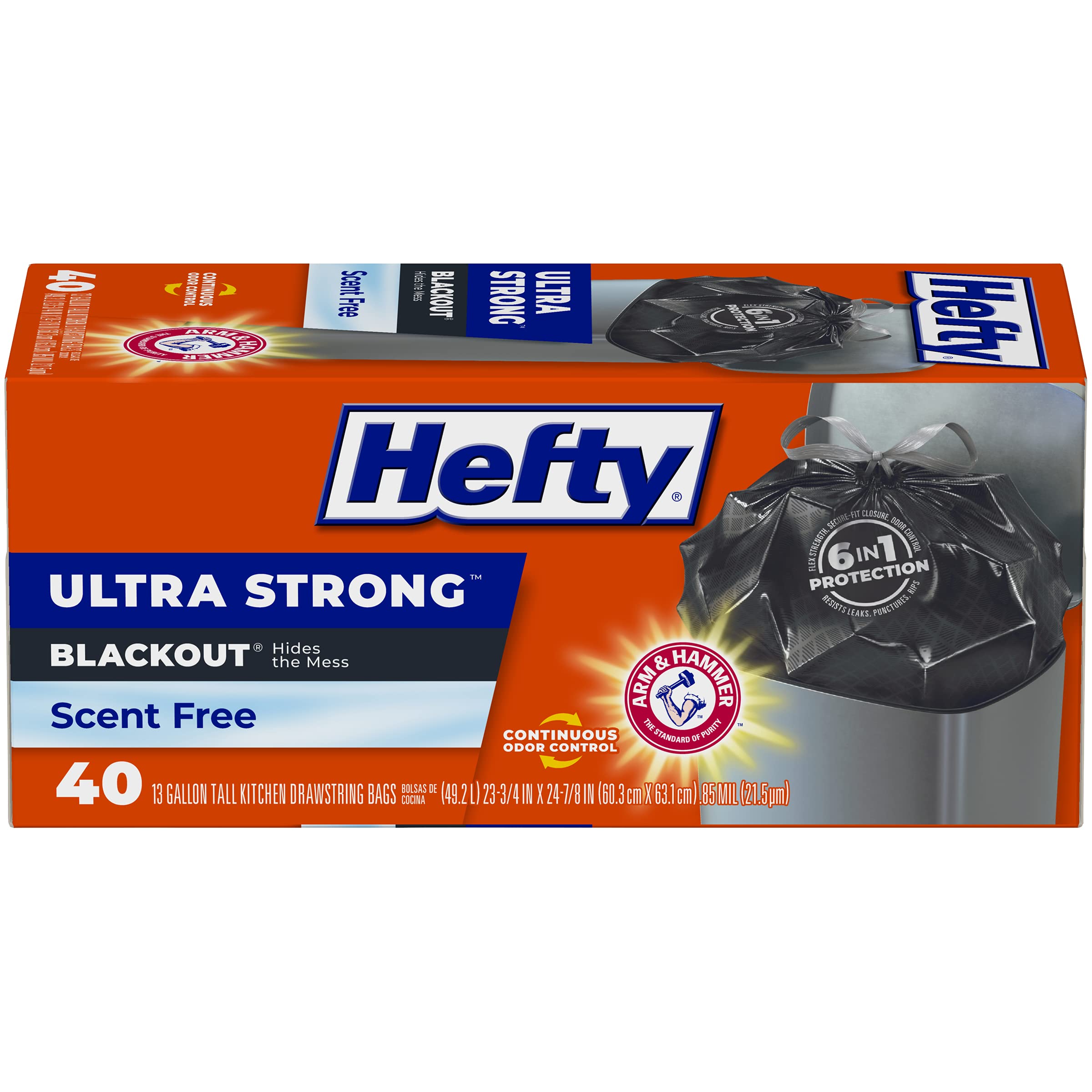 $6.49 /w S&S: Hefty Ultra Strong Tall Kitchen Trash Bags, Blackout, Unscented, 13 Gallon, 40 Count