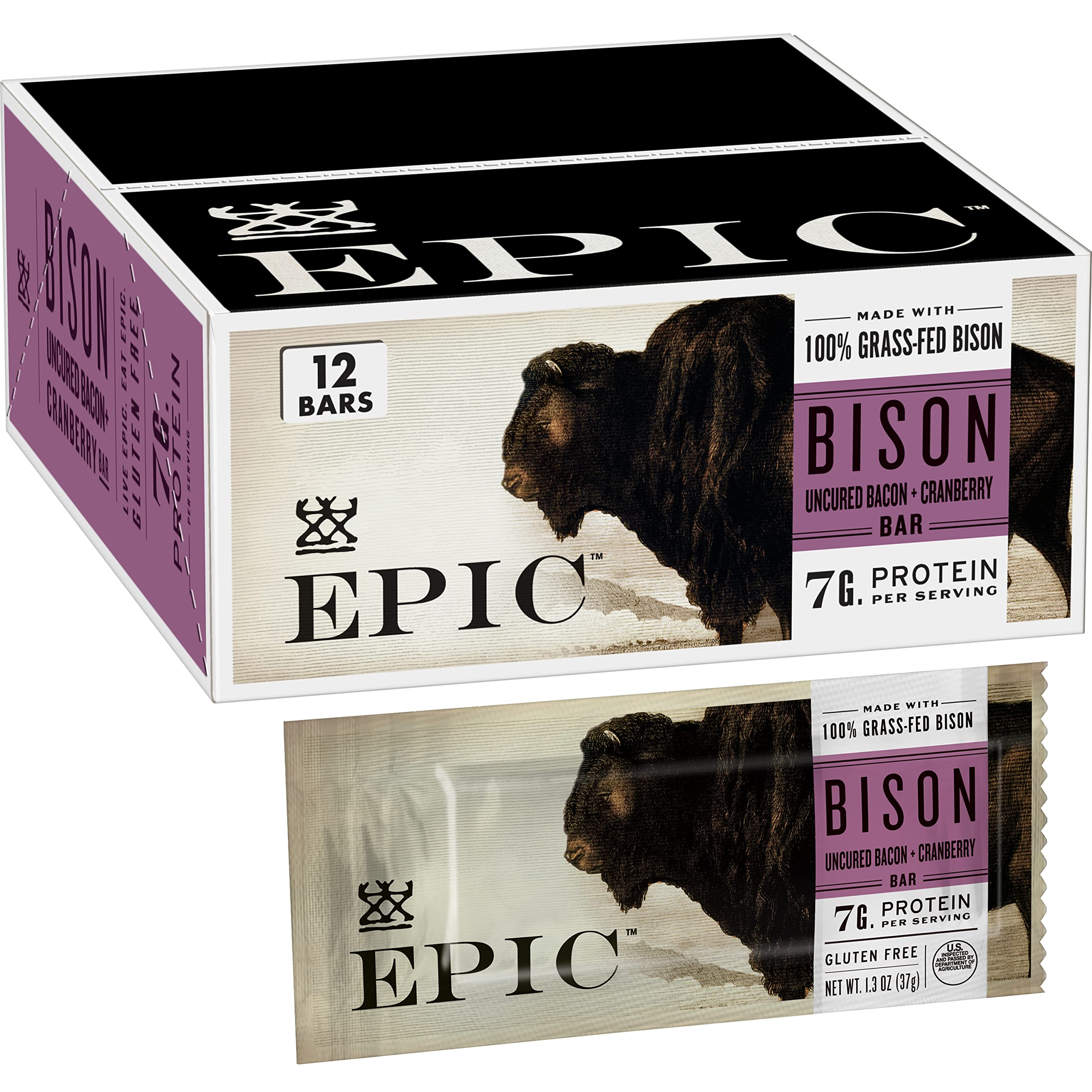 $21.11 /w S&S: EPIC Bison Bacon Cranberry Bars, Grass-Fed, 12 Count Box 1.3oz bars