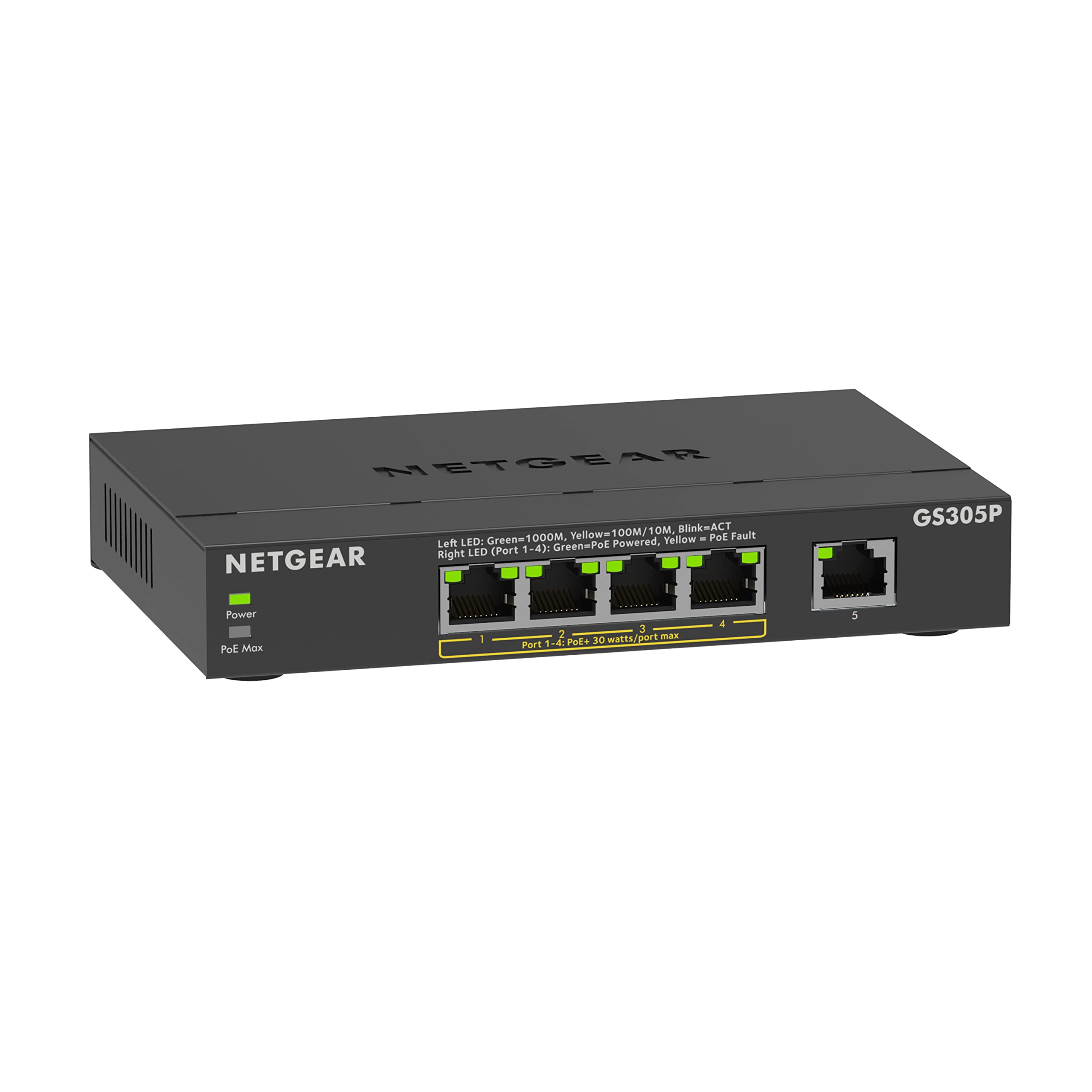 $39.99: NETGEAR 5-Port Gigabit Ethernet Unmanaged PoE Switch (GS305P) - with 4 x PoE+ @ 63W