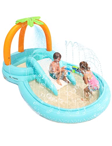$24.95: Inflatable Play Center Kids Pool with Slide w/ Water Sprayers 110”x71”x53”